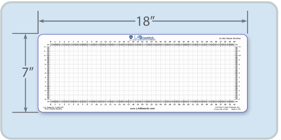 LABboards 7"x18" ALL POLY Skin Processing Boards - Printed Metric Ruler With Centimeter Field Grid - 25-Count Pack - 0718A