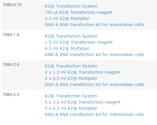 K2® Transfection System - DNA & RNA Transfection - T060